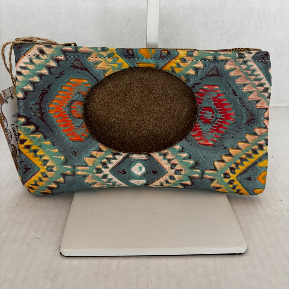 Country Baby Wipes Blue‎ Tooled Leather Southwestern Suede Inlay New Boho